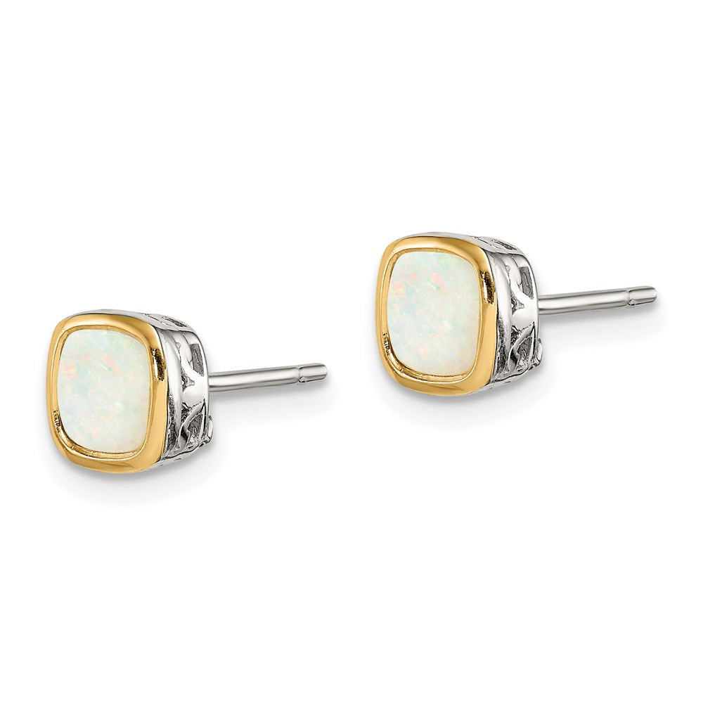 Sterling Silver RH-pltd w/14k Accent Milky Opal Square Stud Earrings