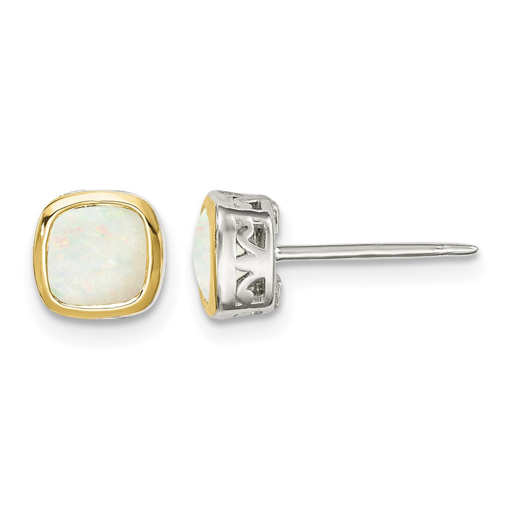 Sterling Silver RH-pltd w/14k Accent Milky Opal Square Stud Earrings