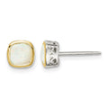 Sterling Silver RH-pltd w/14k Accent Milky Opal Square Stud Earrings