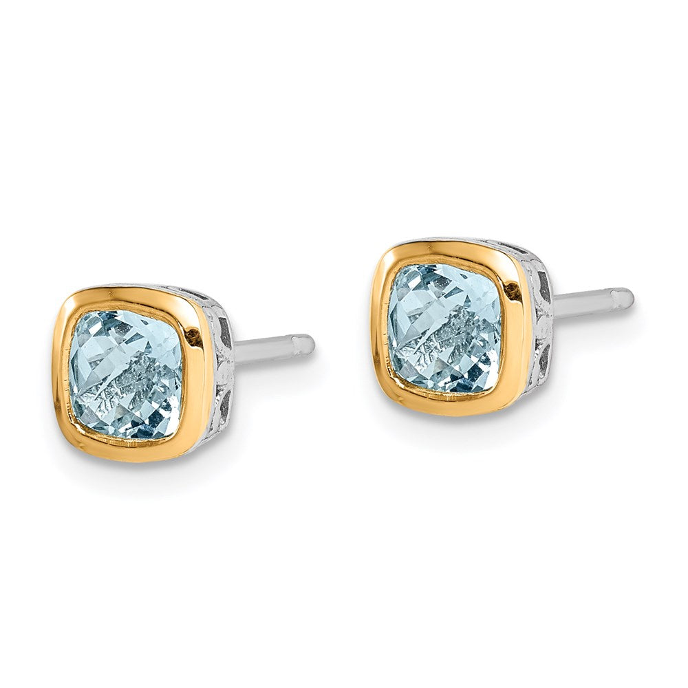 Sterling Silver RH-pltd w/14k Accent Aquamarine Square Stud Earrings