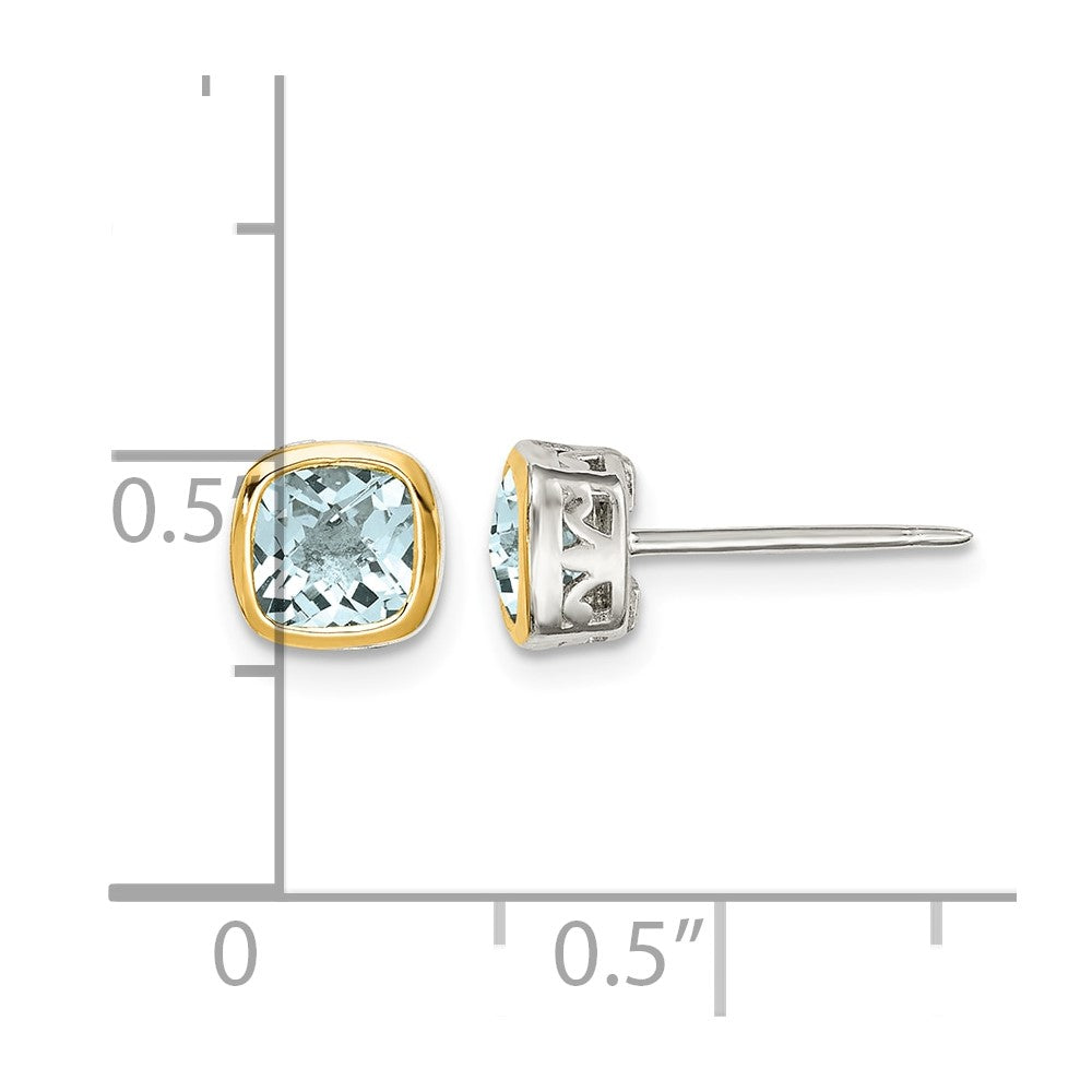 Sterling Silver RH-pltd w/14k Accent Aquamarine Square Stud Earrings