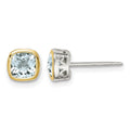 Sterling Silver RH-pltd w/14k Accent Aquamarine Square Stud Earrings