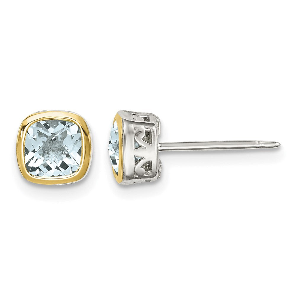 Sterling Silver RH-pltd w/14k Accent Aquamarine Square Stud Earrings