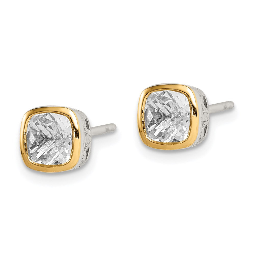 Sterling Silver RH-pltd w/14k Accent White Topaz Square Stud Earrings