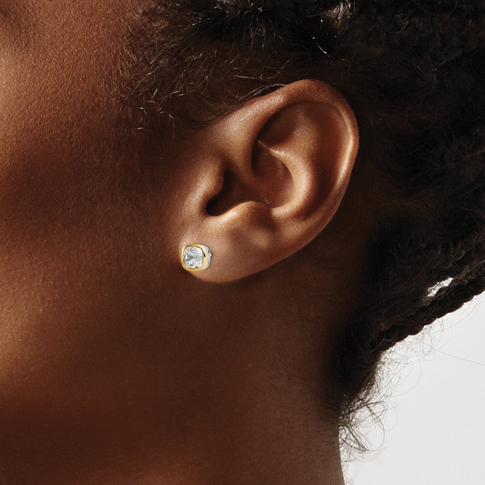 Sterling Silver RH-pltd w/14k Accent White Topaz Square Stud Earrings