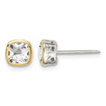 Sterling Silver RH-pltd w/14k Accent White Topaz Square Stud Earrings