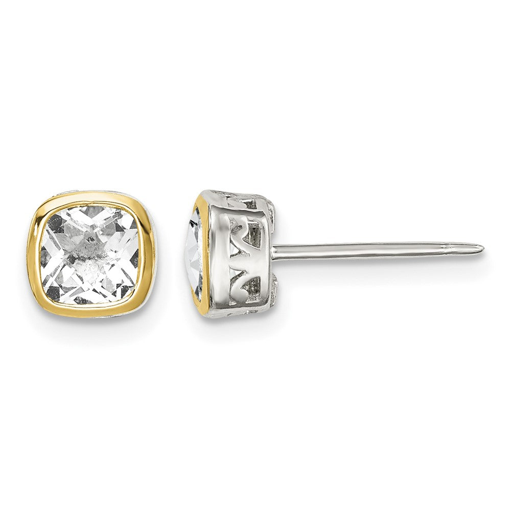 Sterling Silver RH-pltd w/14k Accent White Topaz Square Stud Earrings