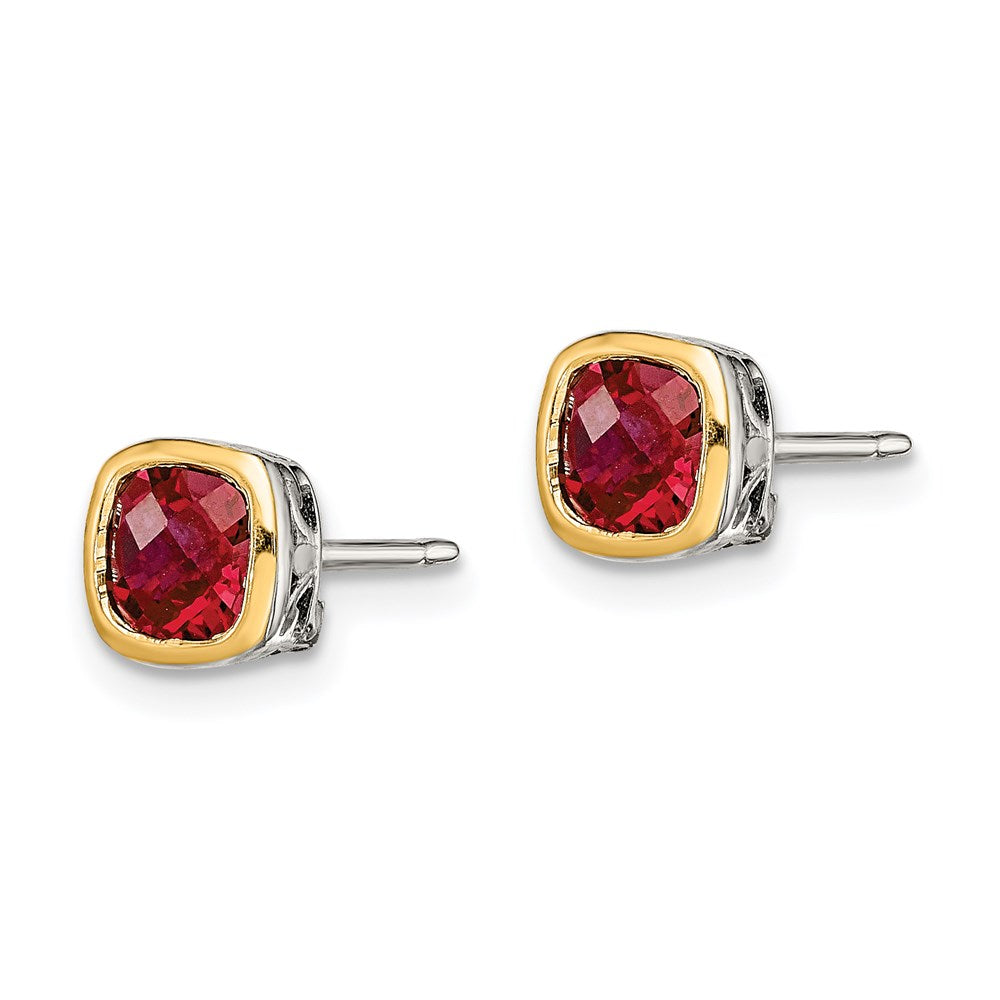 Sterling Silver RH-pltd w/14k Accent Created Ruby Square Stud Earrings