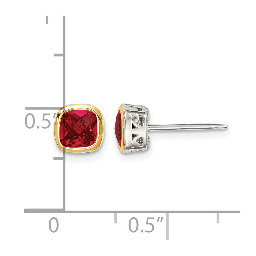 Sterling Silver RH-pltd w/14k Accent Created Ruby Square Stud Earrings