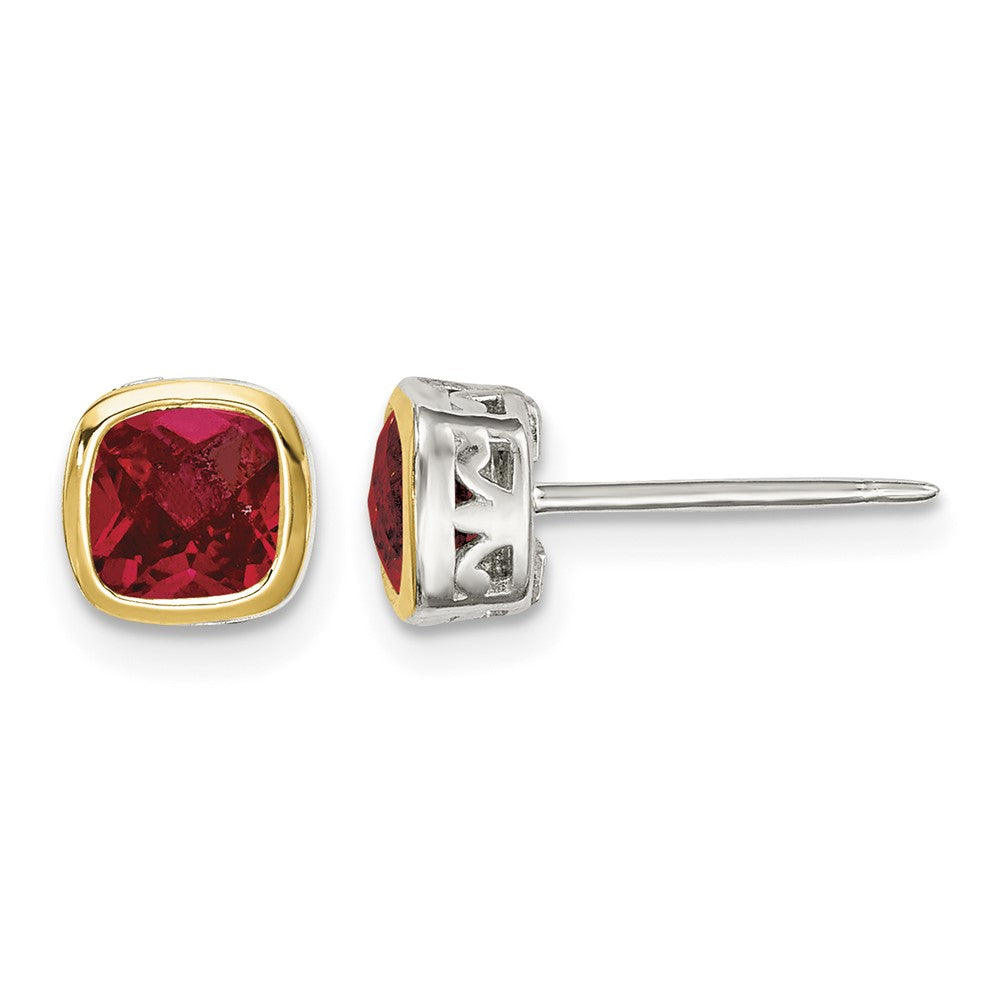 Sterling Silver RH-pltd w/14k Accent Created Ruby Square Stud Earrings