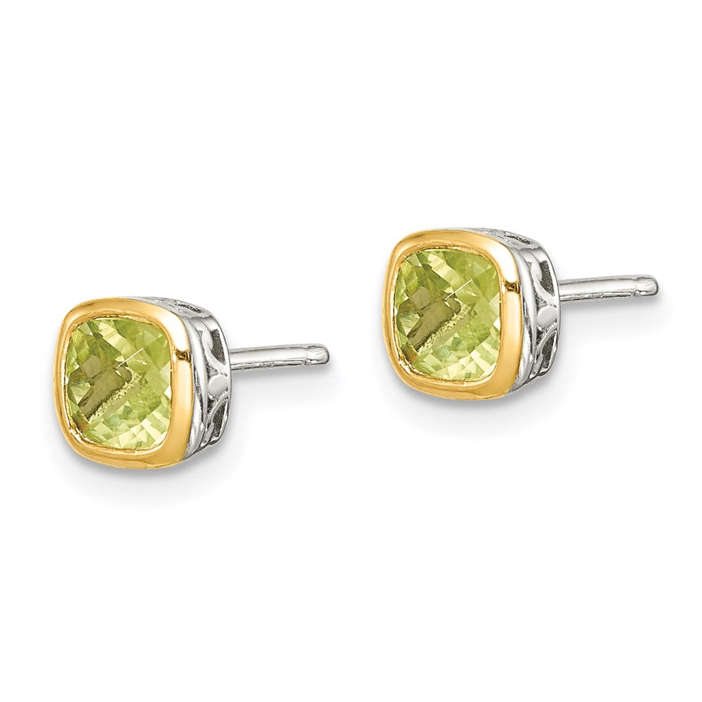 Sterling Silver RH-pltd w/14k Accent Peridot Square Stud Earrings