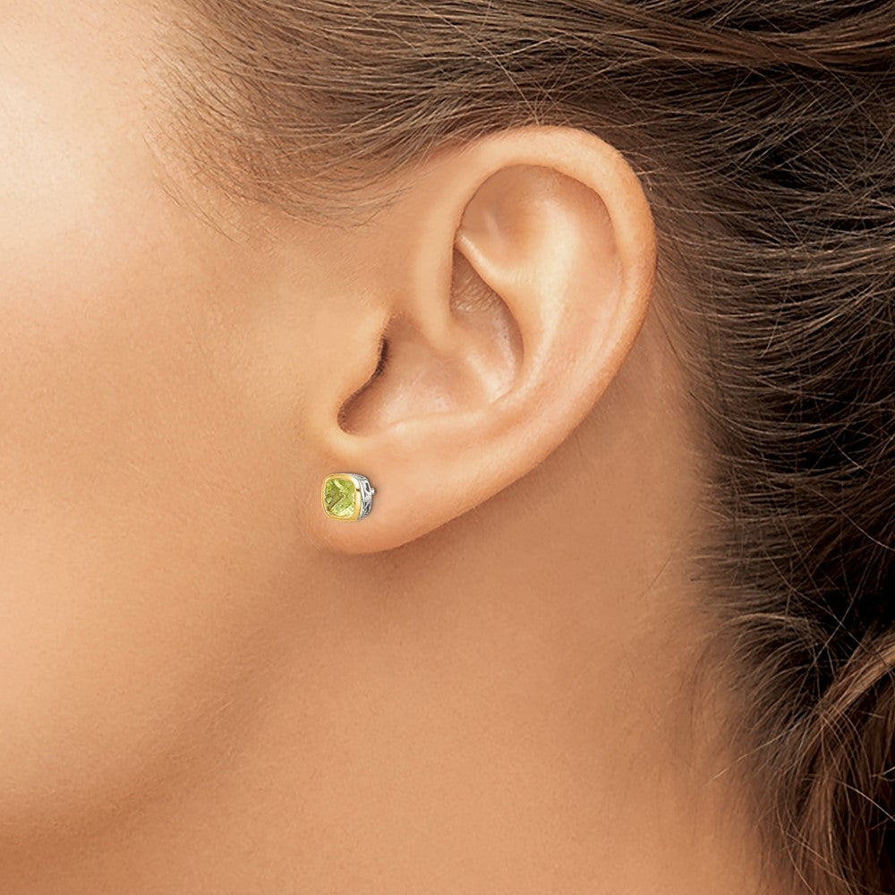 Sterling Silver RH-pltd w/14k Accent Peridot Square Stud Earrings