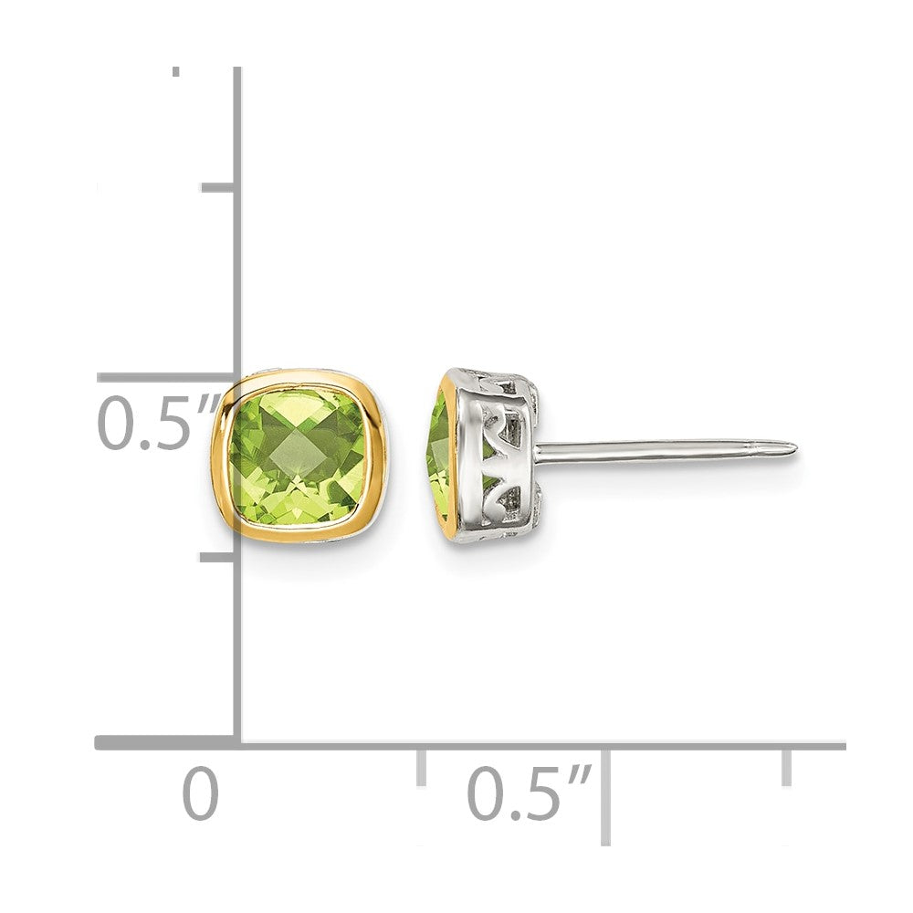 Sterling Silver RH-pltd w/14k Accent Peridot Square Stud Earrings
