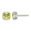 Sterling Silver RH-pltd w/14k Accent Peridot Square Stud Earrings