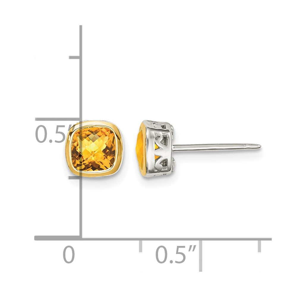 Sterling Silver RH-pltd w/14k Accent Citrine Square Stud Earrings