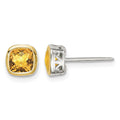 Sterling Silver RH-pltd w/14k Accent Citrine Square Stud Earrings