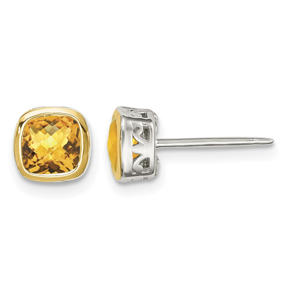 Sterling Silver RH-pltd w/14k Accent Citrine Square Stud Earrings