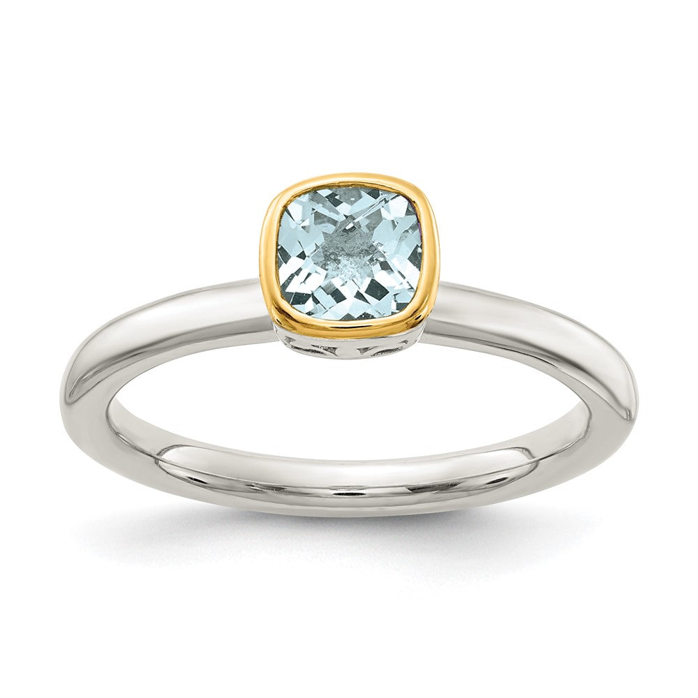 Sterling Silver Rhodium-plated w/ 14K Accent Aquamarine Ring