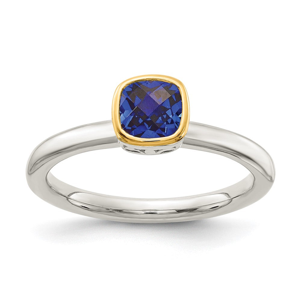 Sterling Silver Rhodium-plated w/ 14K Accent Created Sapphire Ring