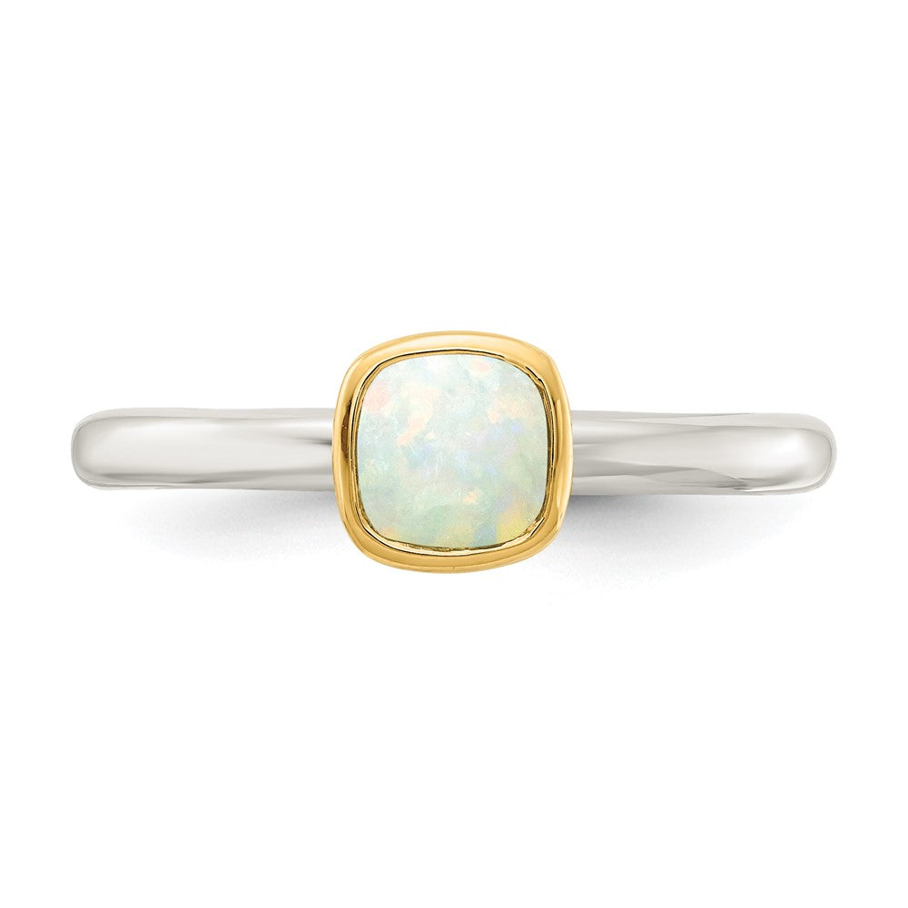 Sterling Silver Rhodium-plated w/ 14K Accent Milky Opal Ring