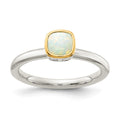 Sterling Silver Rhodium-plated w/ 14K Accent Milky Opal Ring