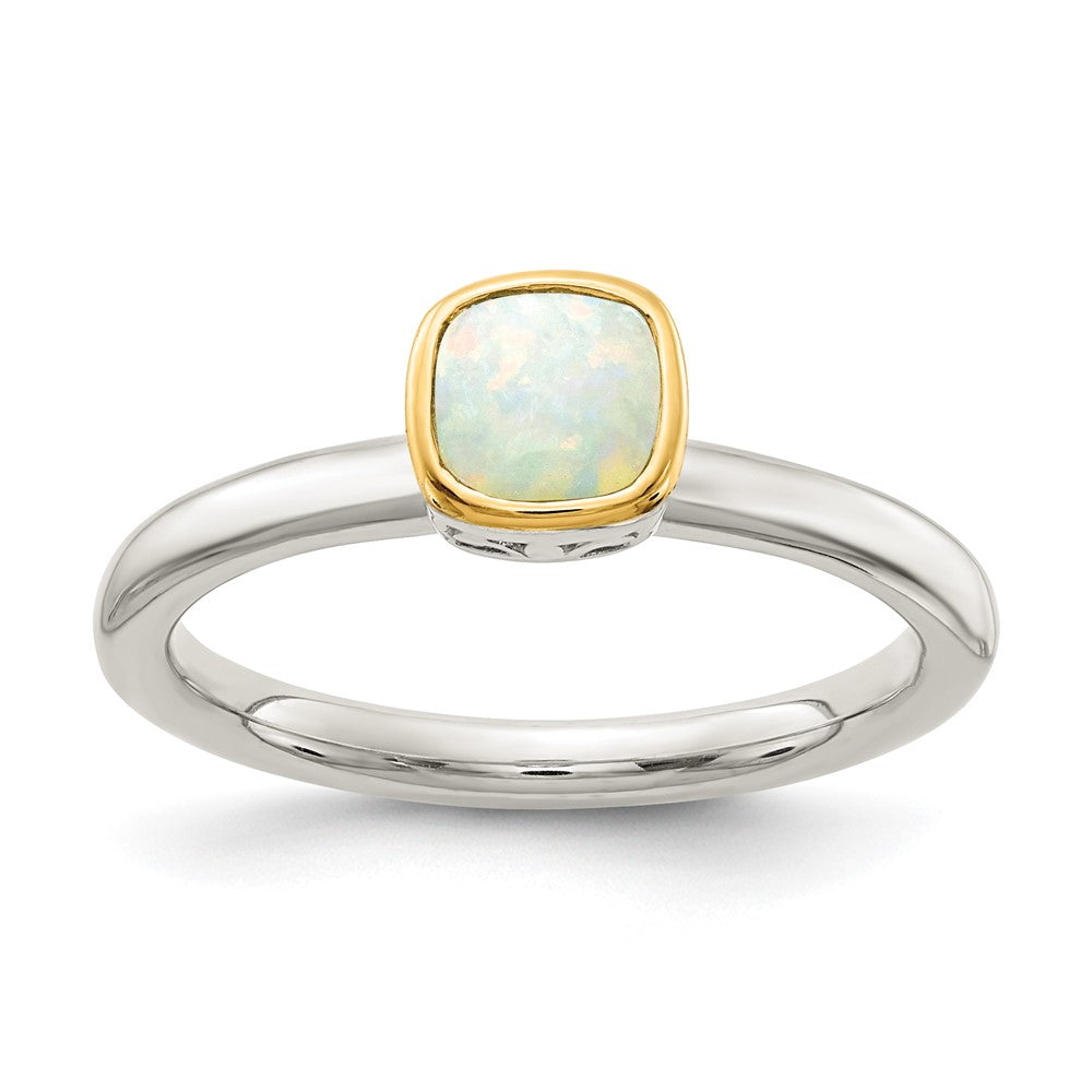 Sterling Silver Rhodium-plated w/ 14K Accent Milky Opal Ring