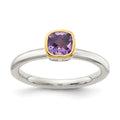 Sterling Silver Rhodium-plated w/ 14K Accent Amethyst Ring