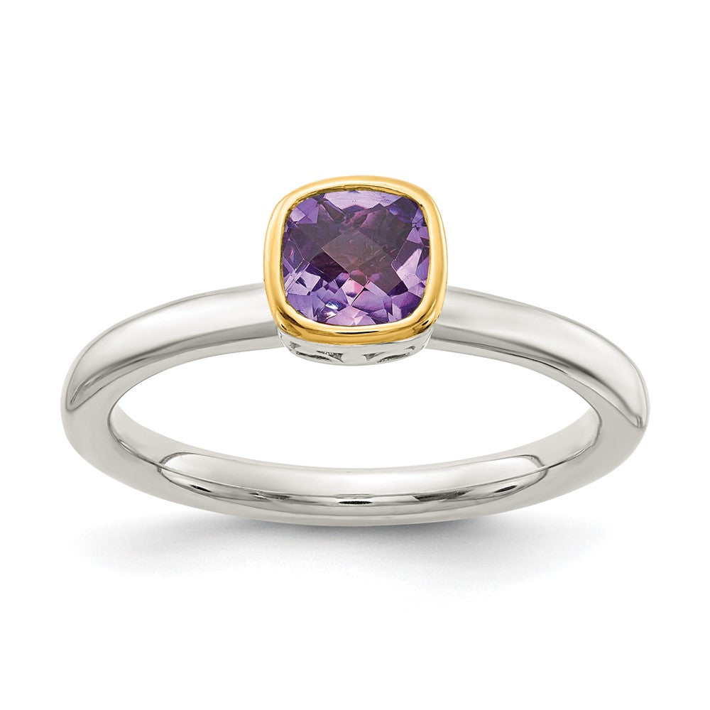 Sterling Silver Rhodium-plated w/ 14K Accent Amethyst Ring