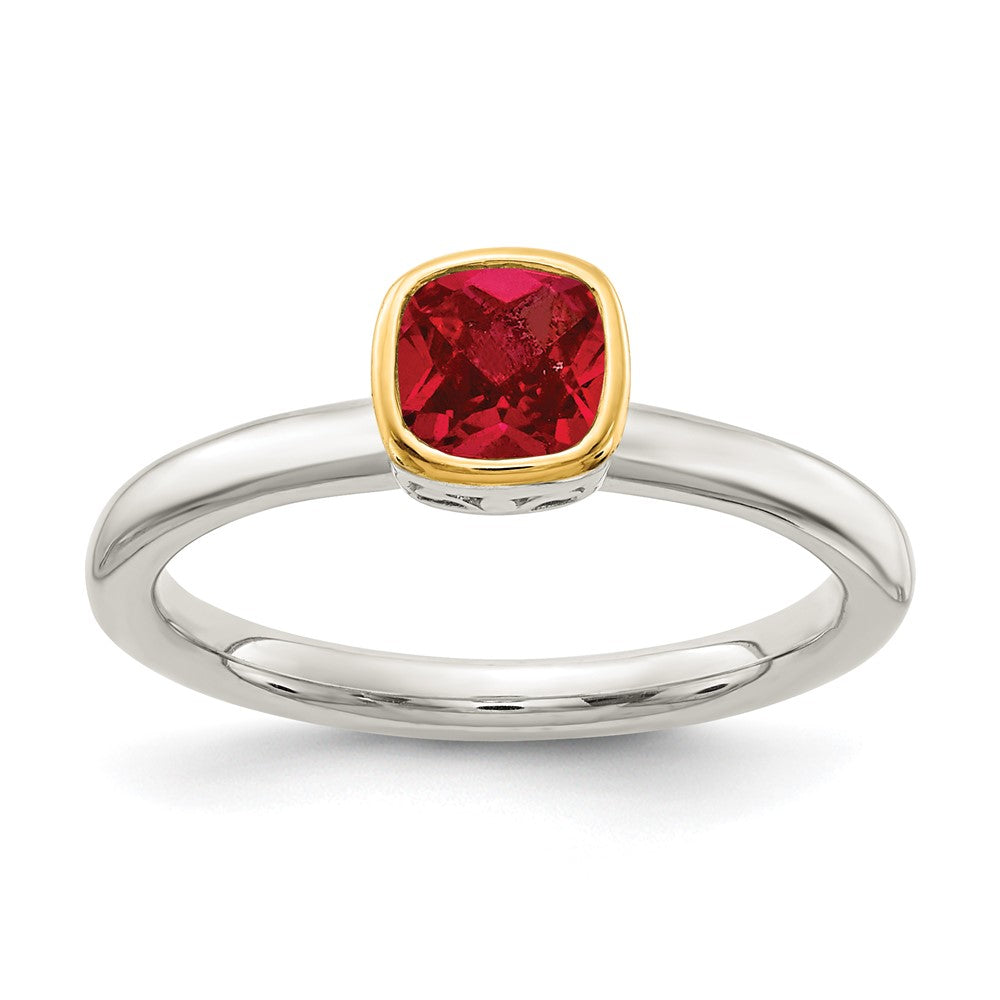 Sterling Silver Rhodium-plated w/ 14K Accent Created Ruby Ring