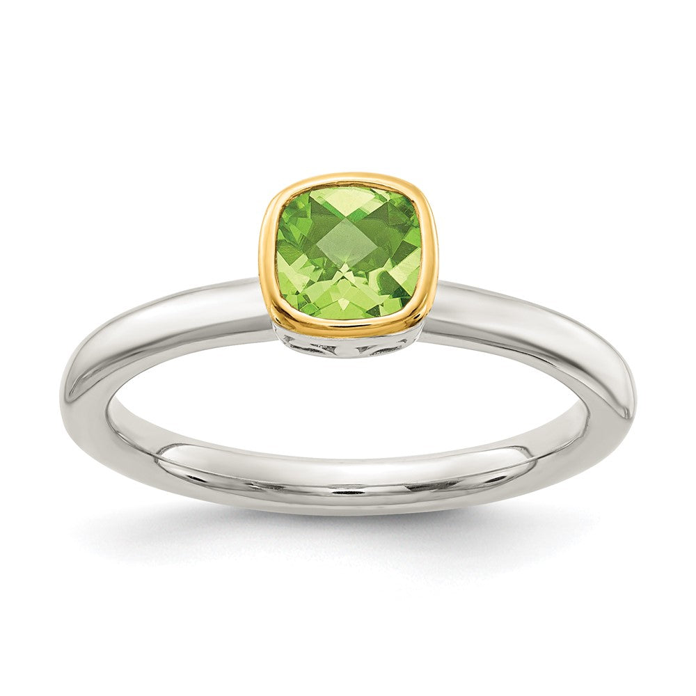 Sterling Silver Rhodium-plated w/ 14K Accent Peridot Ring
