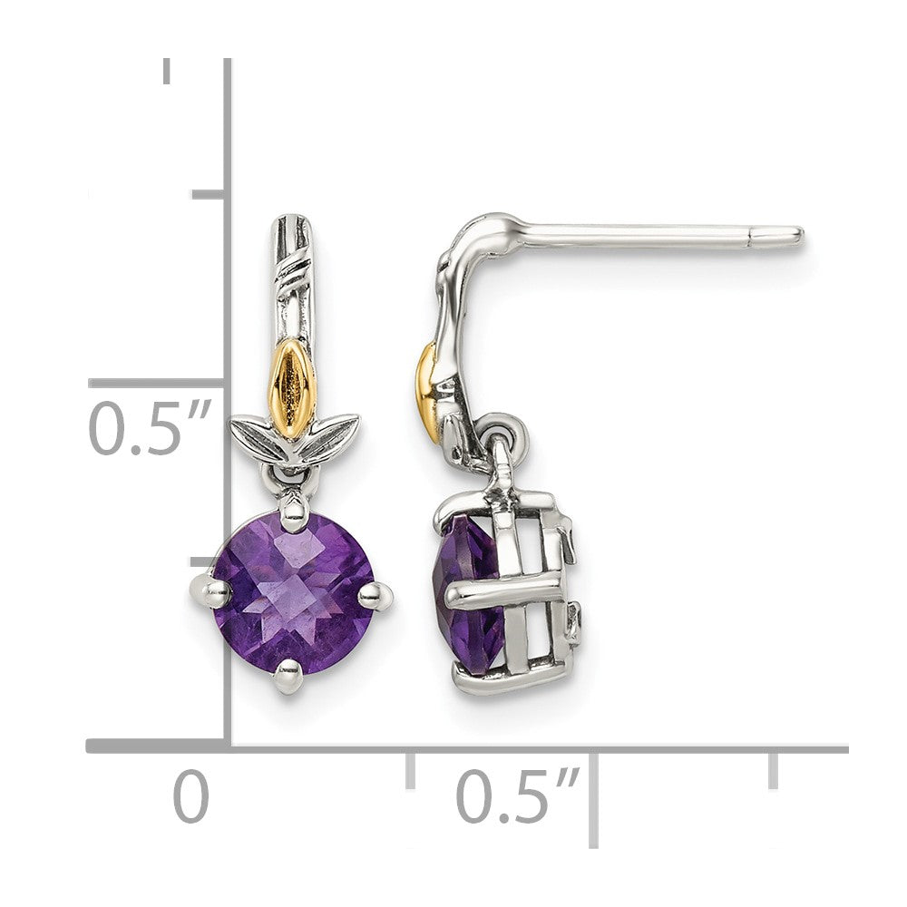 Sterling Silver Antiqued w/14k Leaf 1.20AM Amethyst Dangle Post Earrings