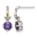Sterling Silver Antiqued w/14k Leaf 1.20AM Amethyst Dangle Post Earrings