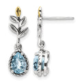 Sterling Silver Antiqued w/14k Leaf 1.54BT Lt Swiss Bl. Topaz Post Earrings