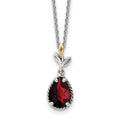 Sterling Silver w/14k Antiqued Leaf 1.95GA Garnet w/2 in ext Necklace