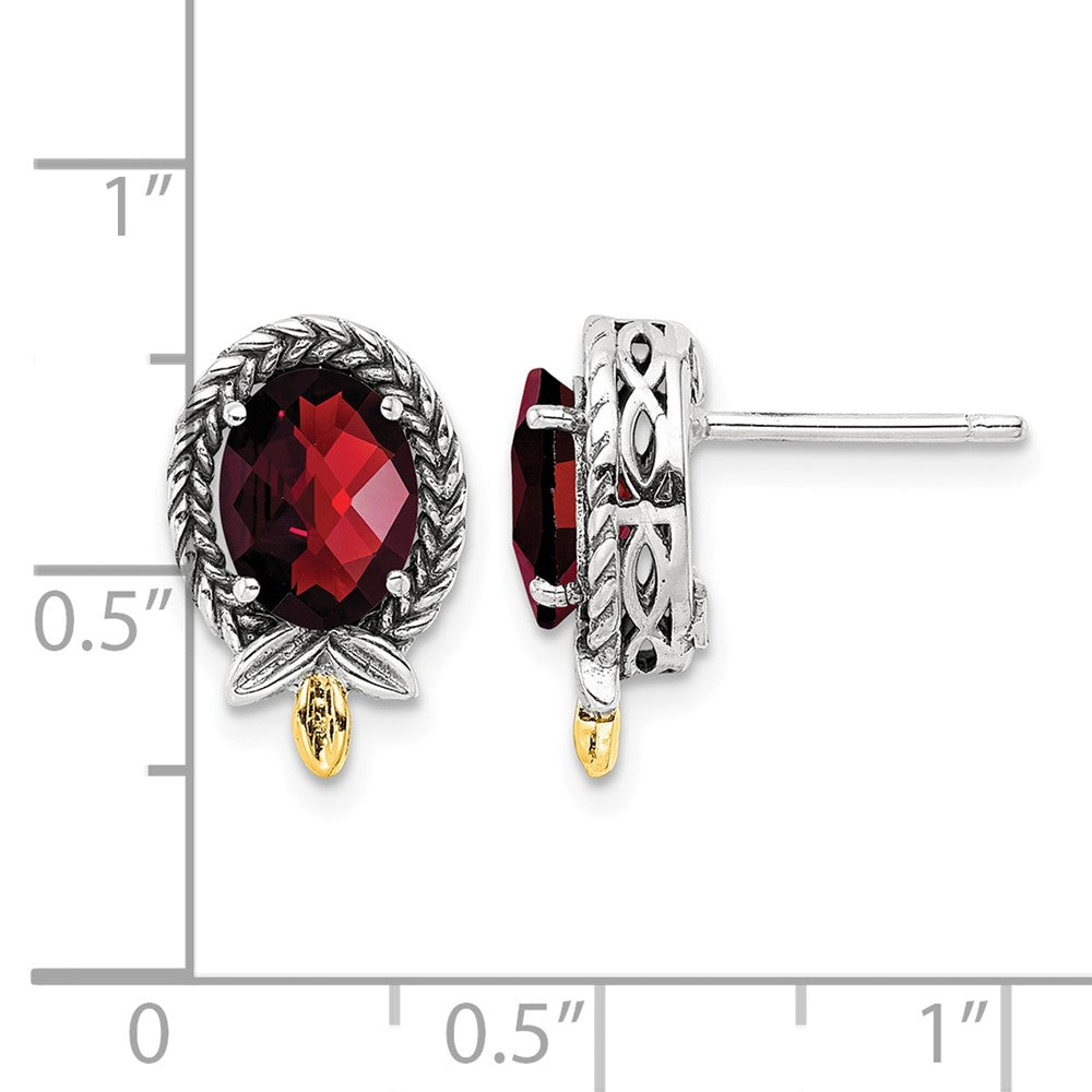 Sterling Silver w/14k Antiqued Braided Oval 2.59GA Garnet Post Earrings
