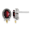 Sterling Silver w/14k Antiqued Braided Oval 2.59GA Garnet Post Earrings