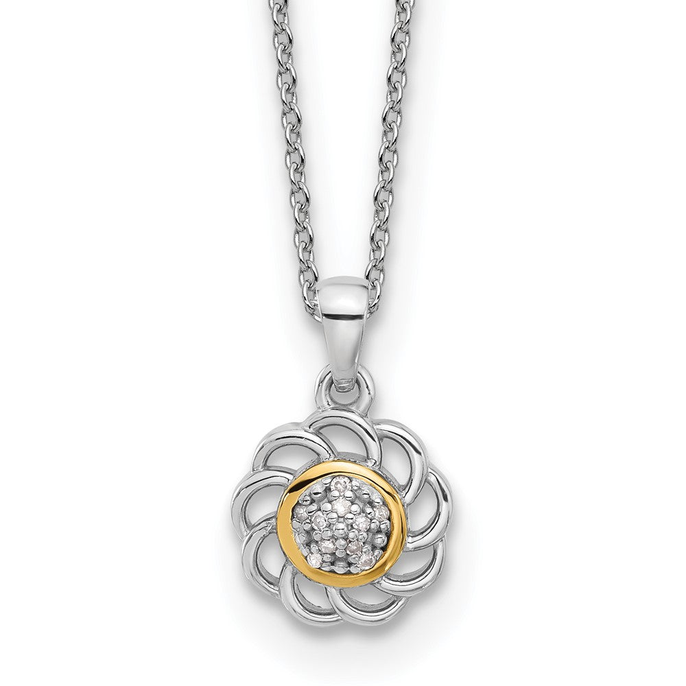 Sterling Silver Rhodium-plated w/14K Accent and Diamond 18in Necklace