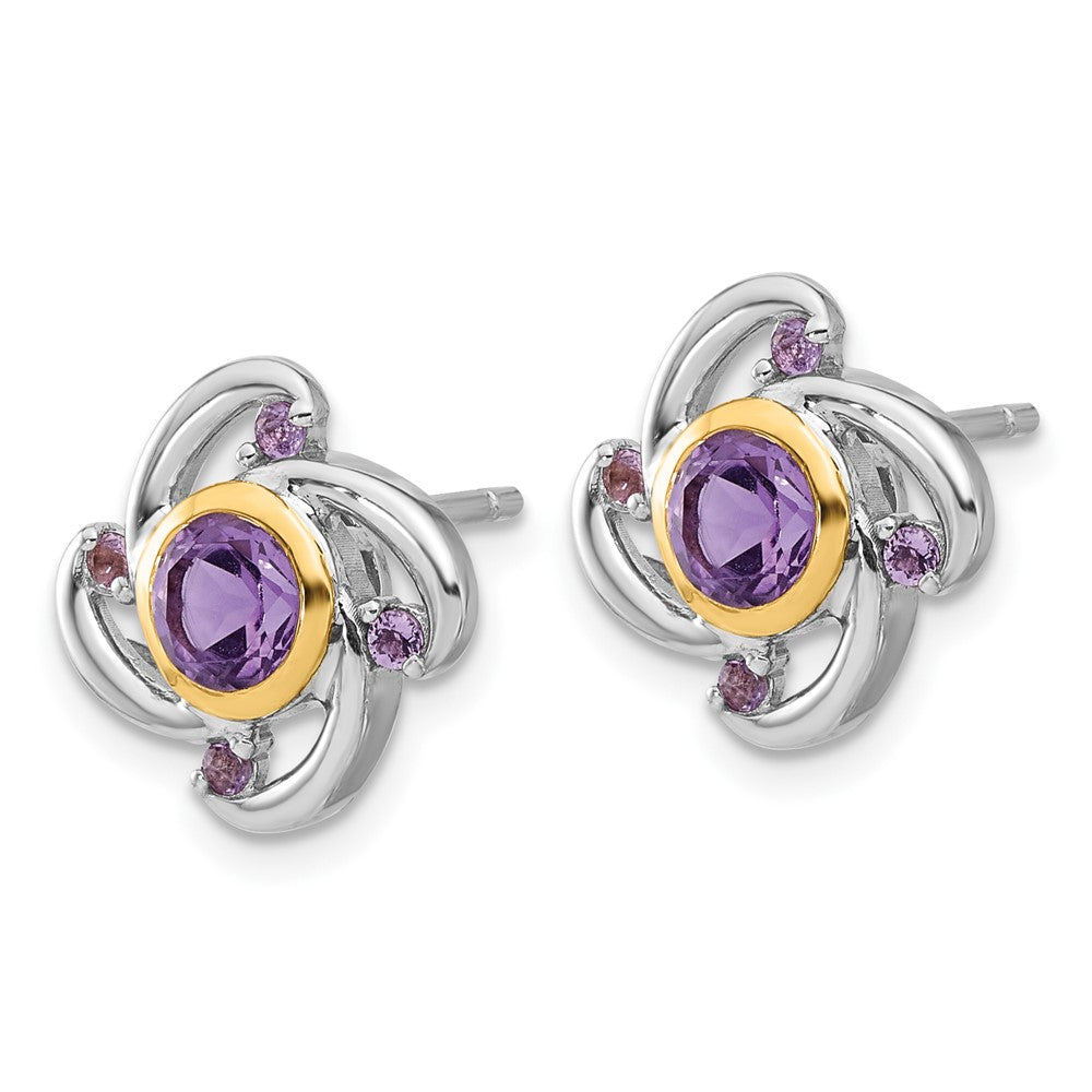 Sterling Silver w/14k RH Plated 1.05Amethyst and .12Pink Quartz Earrings