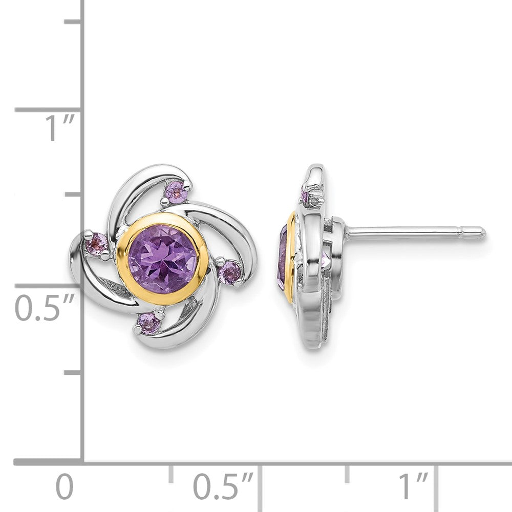 Sterling Silver w/14k RH Plated 1.05Amethyst and .12Pink Quartz Earrings