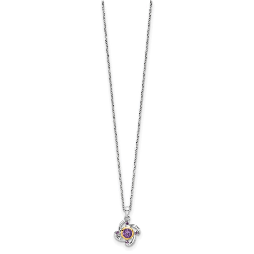 Sterling Silver Rh-plated w/14K .55Amethyst and .06Pink Qtz 18in Necklace