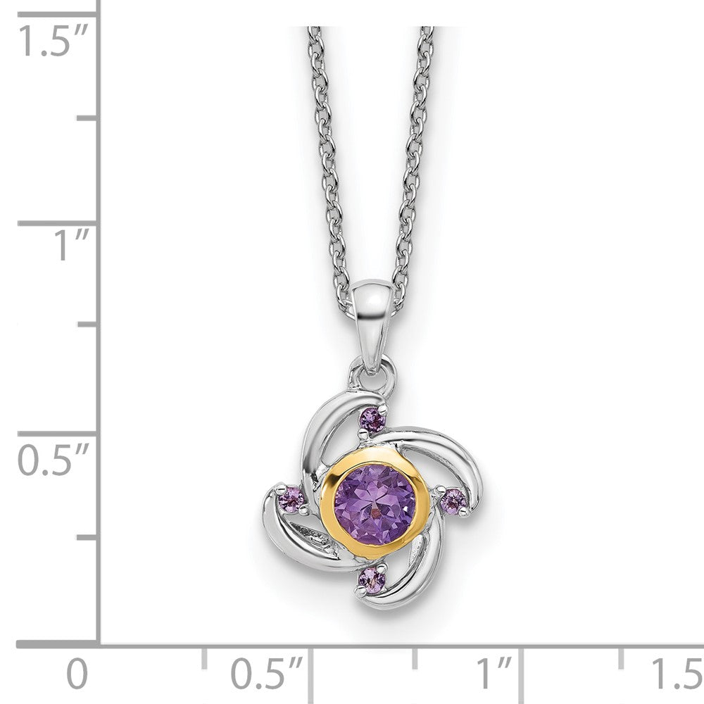 Sterling Silver Rh-plated w/14K .55Amethyst and .06Pink Qtz 18in Necklace