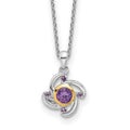 Sterling Silver Rh-plated w/14K .55Amethyst and .06Pink Qtz 18in Necklace