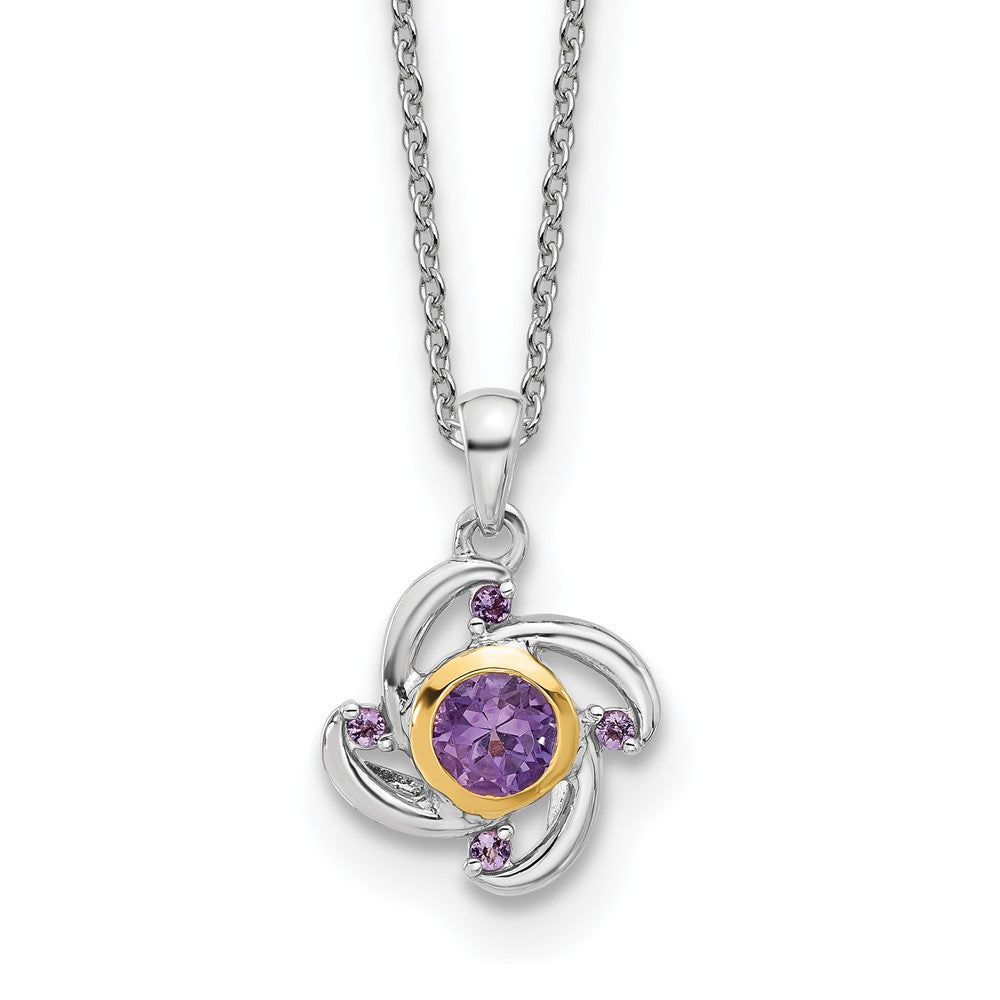 Sterling Silver Rh-plated w/14K .55Amethyst and .06Pink Qtz 18in Necklace