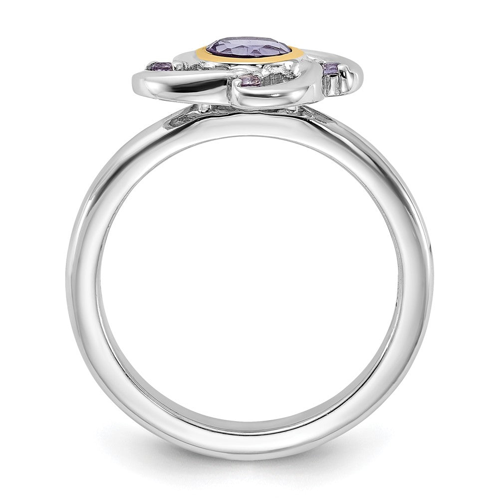 Sterling Silver Rhodium-plated w/14K Amethyst and Pink Quartz Ring