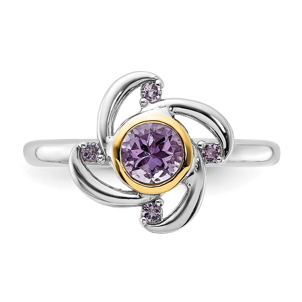 Sterling Silver Rhodium-plated w/14K Amethyst and Pink Quartz Ring