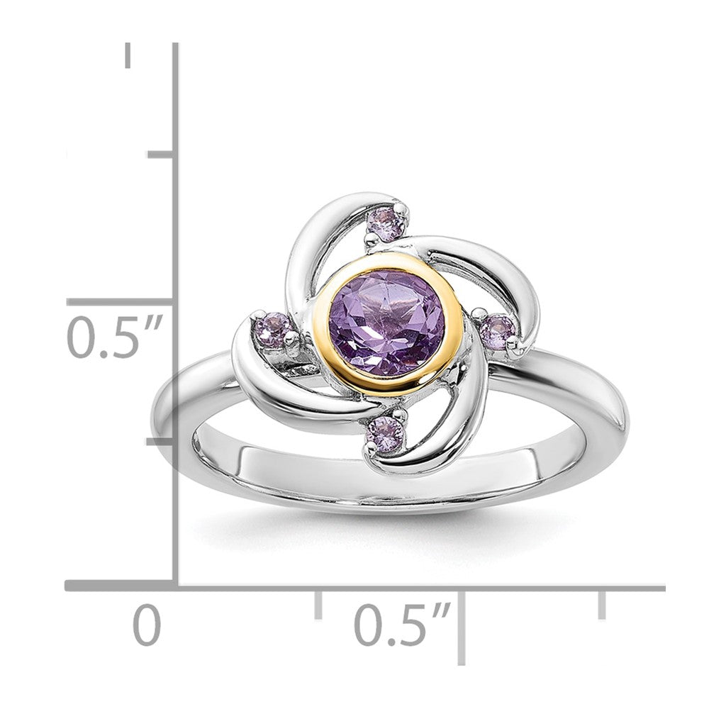 Sterling Silver Rhodium-plated w/14K Amethyst and Pink Quartz Ring