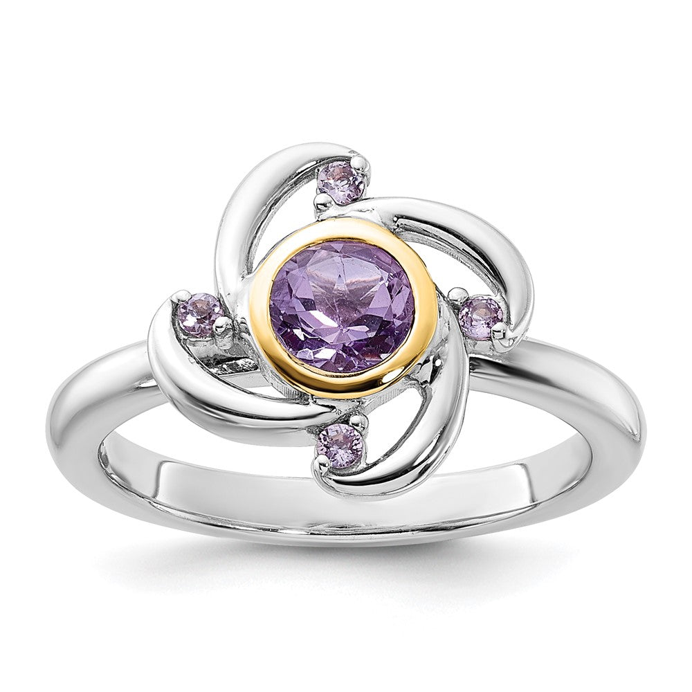 Sterling Silver Rhodium-plated w/14K Amethyst and Pink Quartz Ring