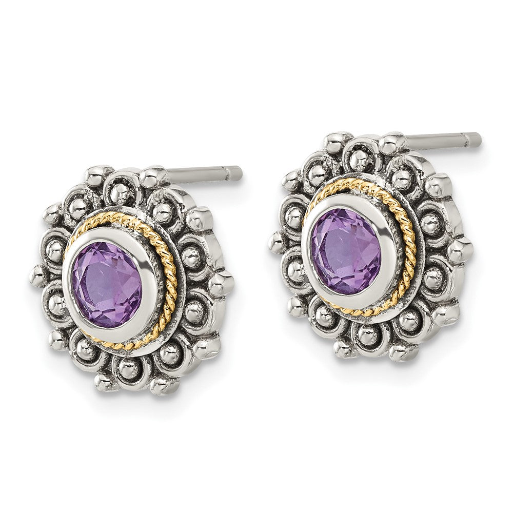 Sterling Silver w/14k Antiqued Amethyst Post Earrings