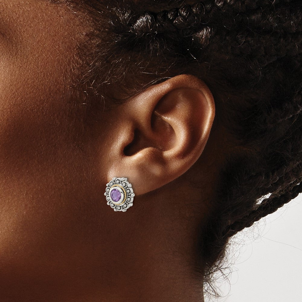 Sterling Silver w/14k Antiqued Amethyst Post Earrings