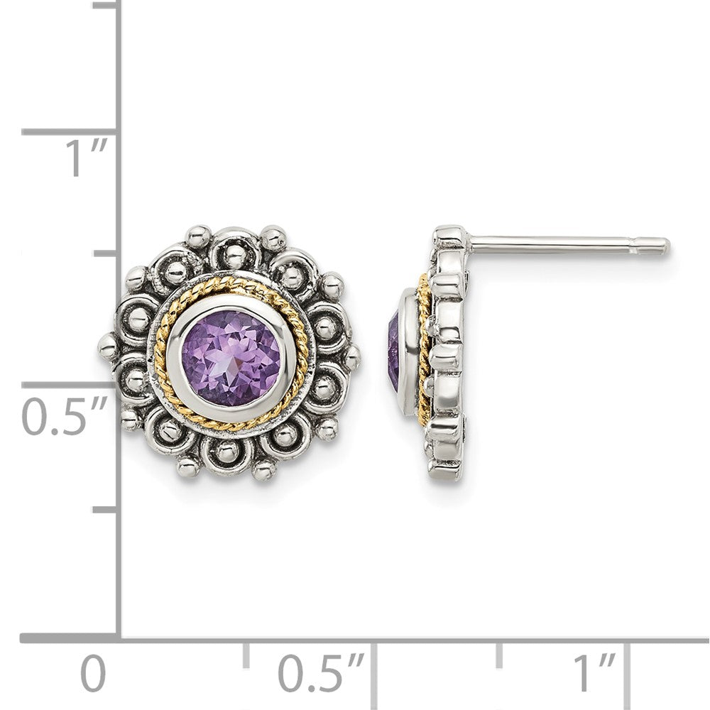Sterling Silver w/14k Antiqued Amethyst Post Earrings